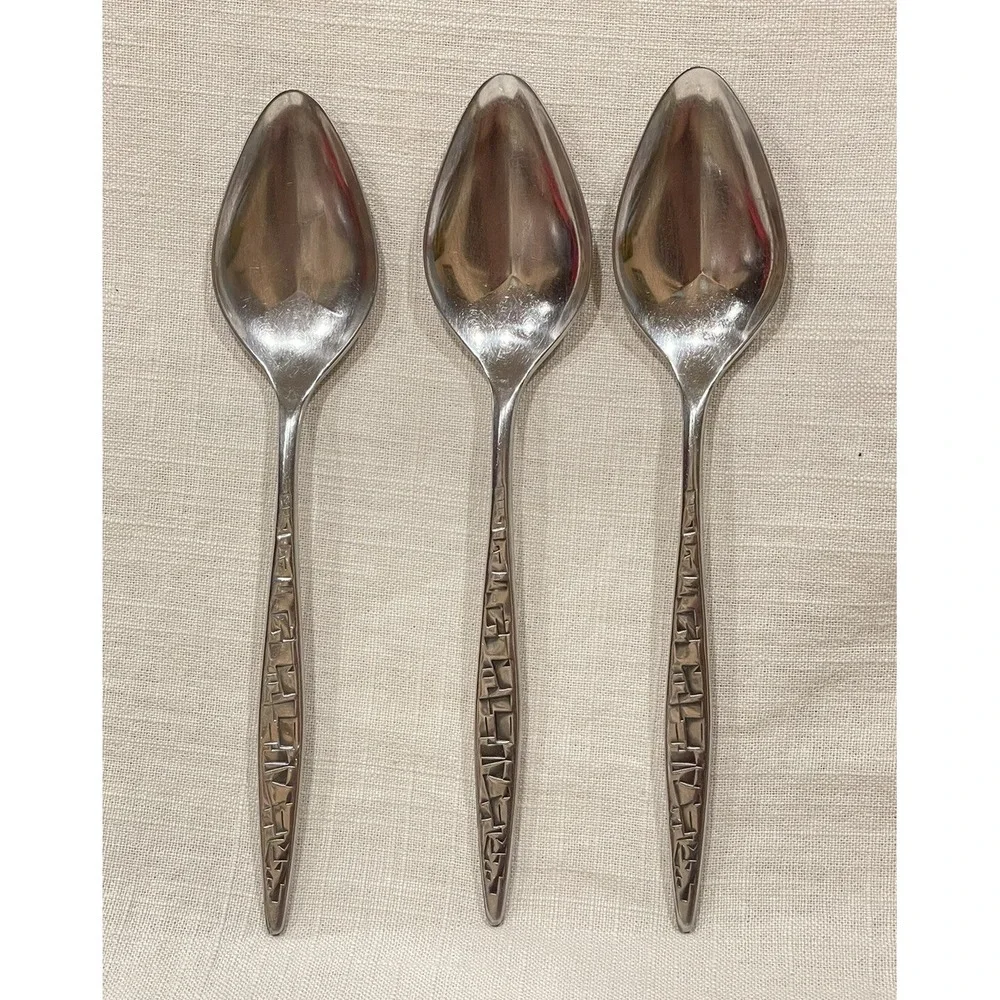 4 pcs Lyon Stainless Cortez Aztec Brutalist Mid Century Flatware Serving Spoons‎